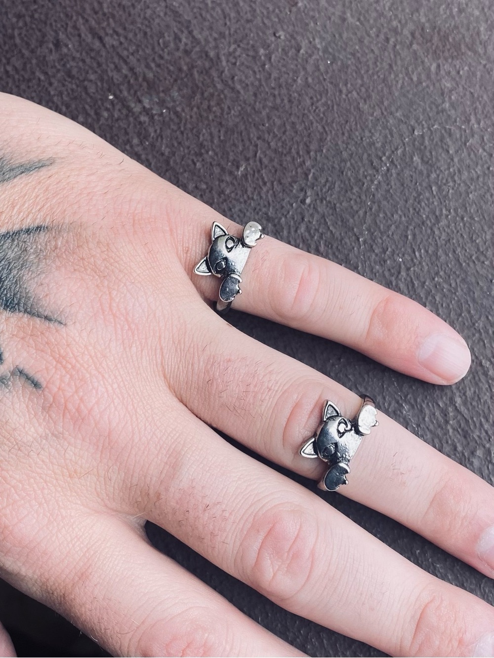 2 Ring Bundle - Stainless Steel Cat Charm Rings - Size 7